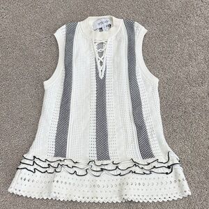 Derek Lam Crosby white and black Sleeveless Top eyelet